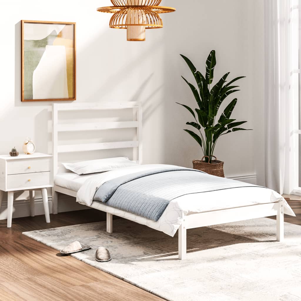 vidaXL Bed Frame White Solid Wood 90x190 cm Single