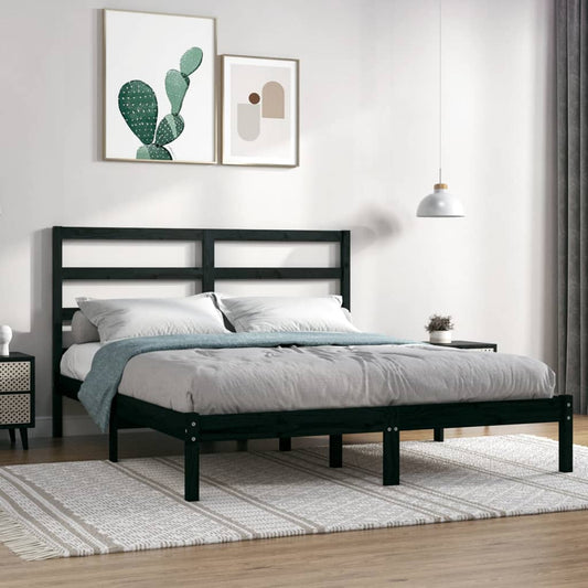 vidaXL Bed Frame Black Solid Wood 120x190 cm Small Double