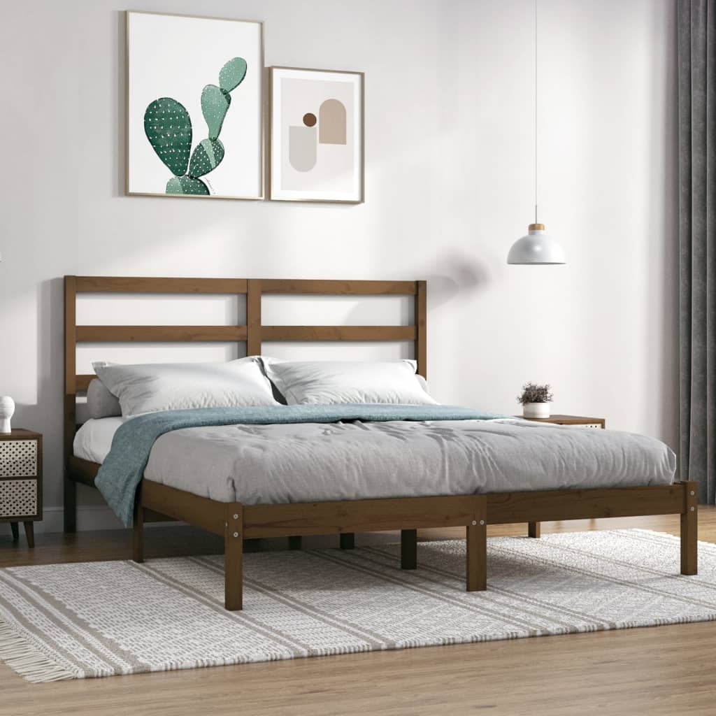 vidaXL Bed Frame Honey Brown Solid Wood 135x190 cm Double