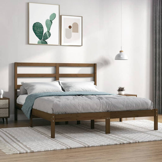 vidaXL Bed Frame Honey Brown Solid Wood 135x190 cm Double