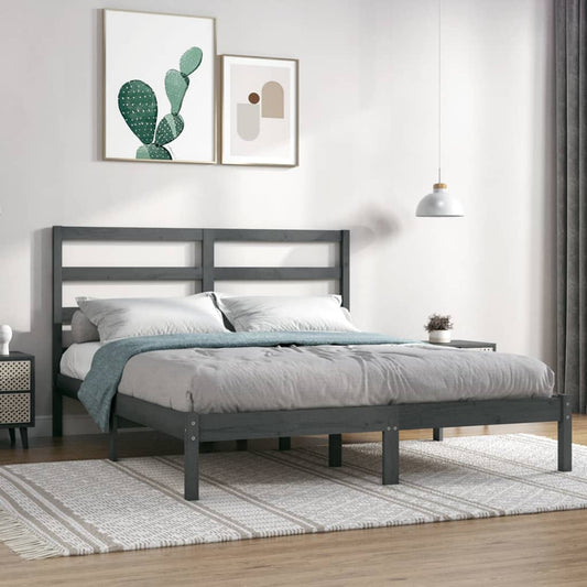 vidaXL Bed Frame Grey Solid Wood Pine 140x190 cm
