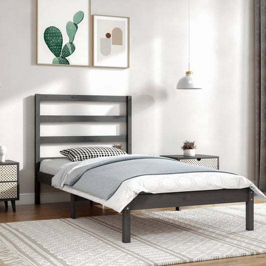 vidaXL Bed Frame Grey Solid Wood Pine 90x200 cm Single