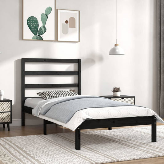 vidaXL Bed Frame Black Solid Wood Pine 90x200 cm Single