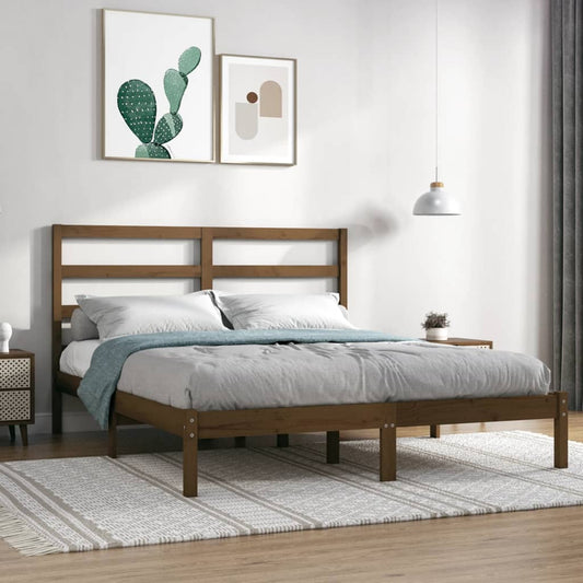 vidaXL Bed Frame Honey Brown Solid Wood 150x200 cm King Size