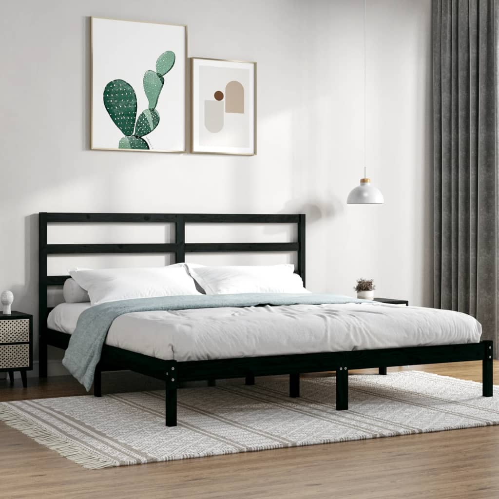 vidaXL Bed Frame Black Solid Wood Pine 200x200 cm