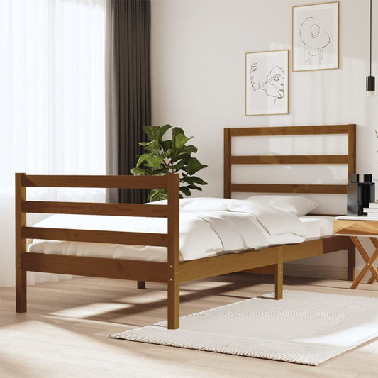 vidaXL Bed Frame Honey Brown Solid Wood Pine 90x190 cm Single