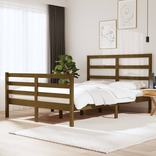 vidaXL Bed Frame Honey Brown Solid Wood Pine 120x190 cm Small Double