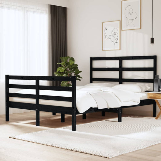 vidaXL Bed Frame Black Solid Wood Pine 135x190 cm Double