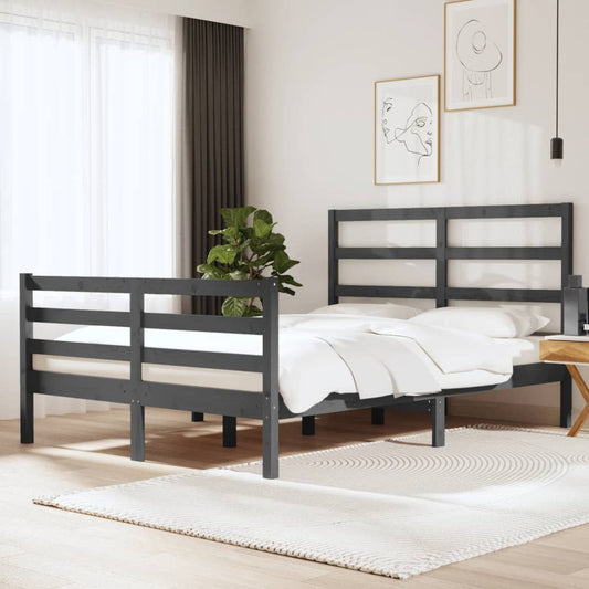 vidaXL Bed Frame Grey Solid Wood Pine 140x190 cm