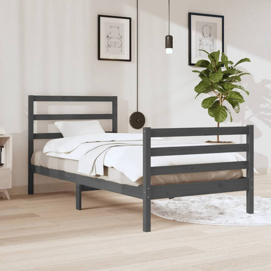 vidaXL Bed Frame Grey Solid Wood Pine 90x200 cm