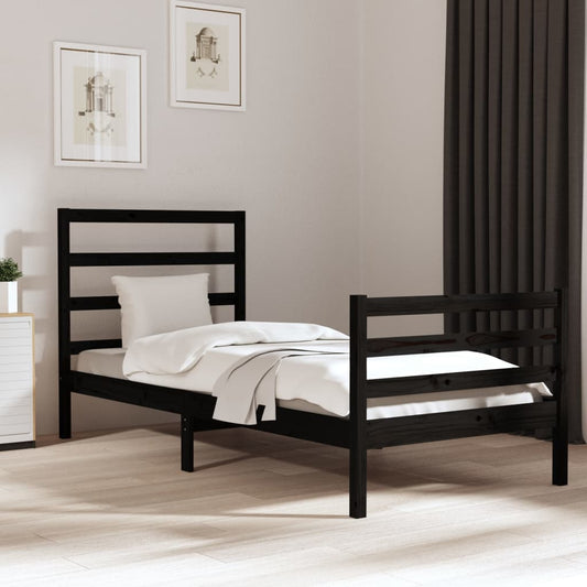 vidaXL Bed Frame Black Solid Wood Pine 90x200 cm