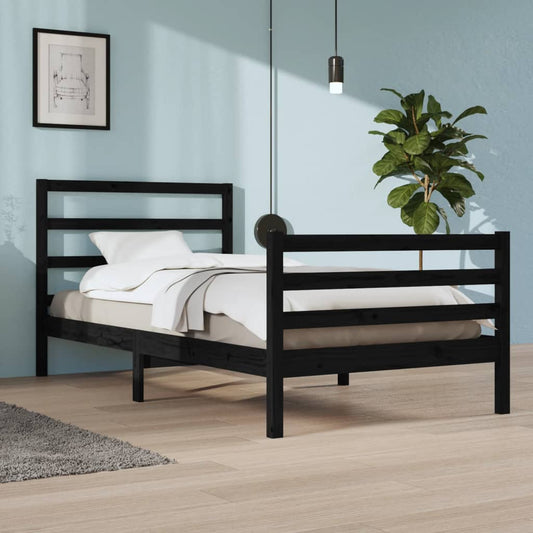 vidaXL Bed Frame Black Solid Wood Pine 100x200 cm