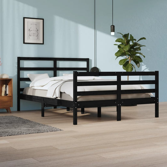 vidaXL Bed Frame Black Solid Wood Pine 140x200 cm