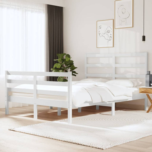 vidaXL Bed Frame White Solid Wood Pine 150x200 cm King Size