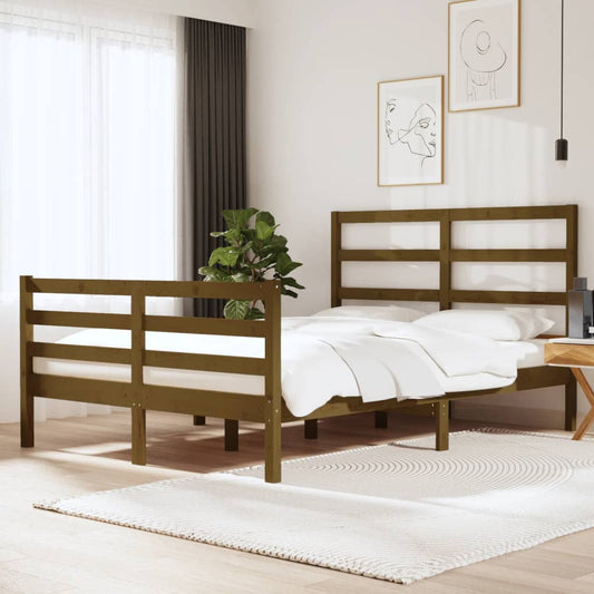 vidaXL Bed Frame Honey Brown Solid Wood Pine 150x200 cm King Size