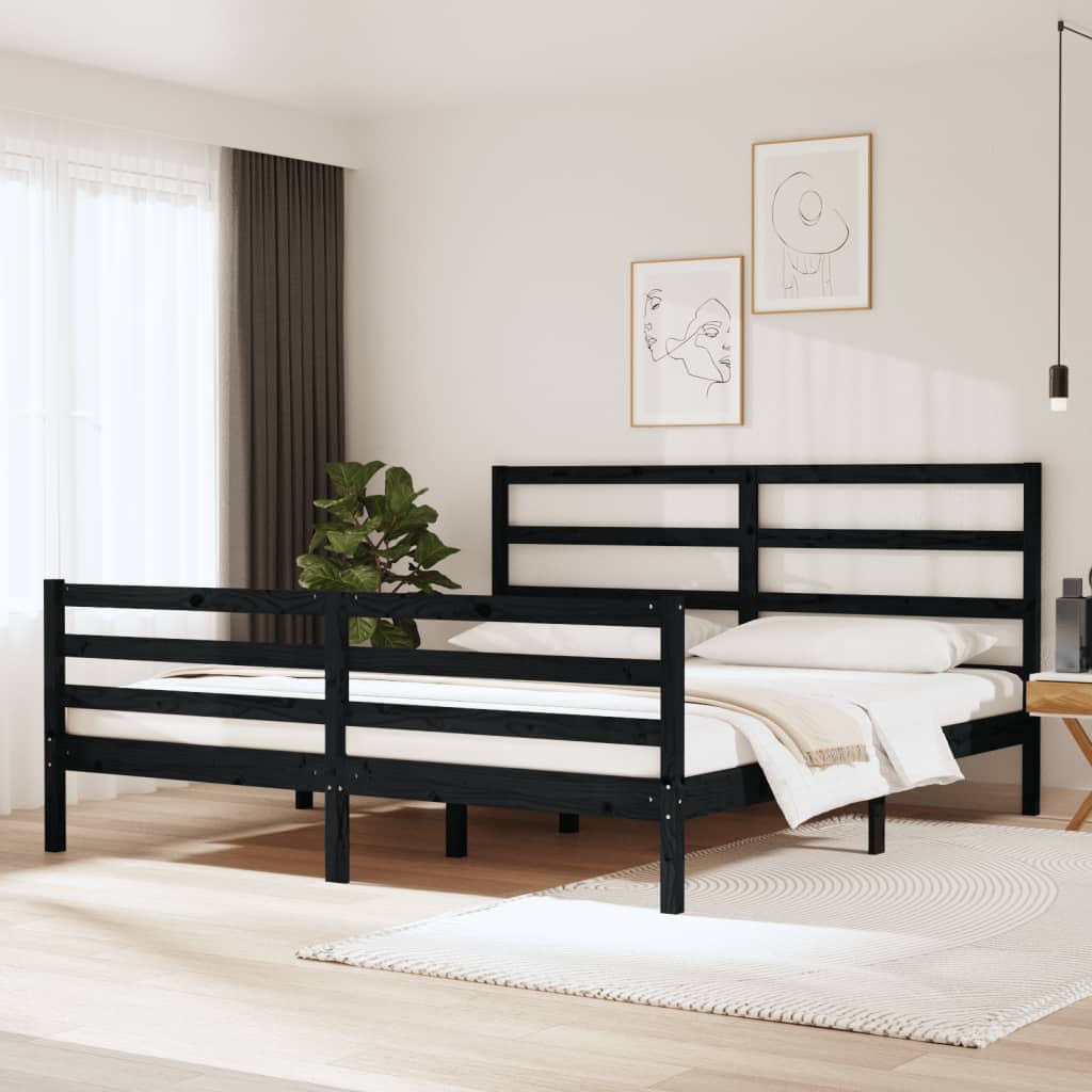 vidaXL Bed Frame Black Solid Wood Pine 180x200 cm Super King Size