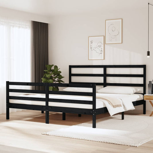 vidaXL Bed Frame Black Solid Wood Pine 180x200 cm Super King Size