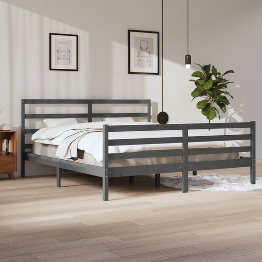vidaXL Bed Frame Grey Solid Wood Pine 200x200 cm