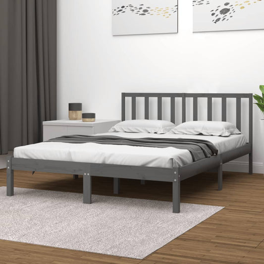 vidaXL Bed Frame Grey Solid Wood Pine 120x190 cm Small Double