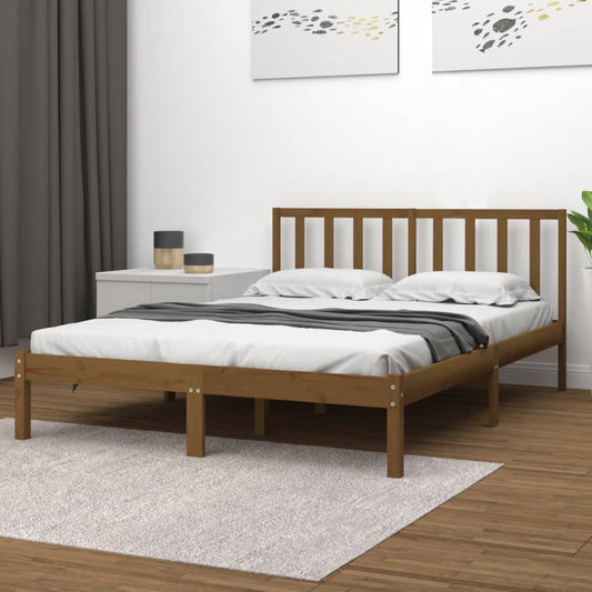 vidaXL Bed Frame Honey Brown Solid Wood Pine 135x190 cm Double