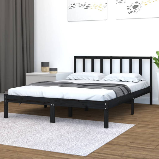 vidaXL Bed Frame Black Solid Wood Pine 140x200 cm