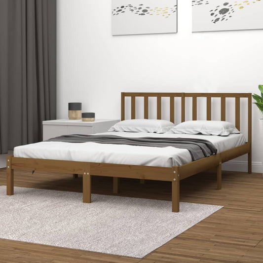 vidaXL Bed Frame Honey Brown Solid Wood Pine 180x200 cm Super King Size