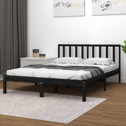vidaXL Bed Frame Black Solid Wood Pine 180x200 cm Super King Size