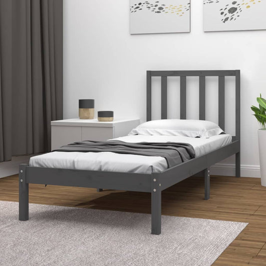 vidaXL Bed Frame Grey Solid Wood Pine 90x190 cm Single