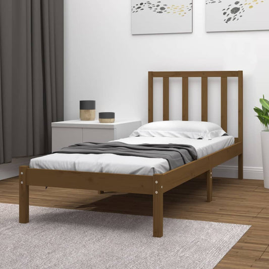 vidaXL Bed Frame Honey Brown Solid Wood Pine 90x190 cm Single