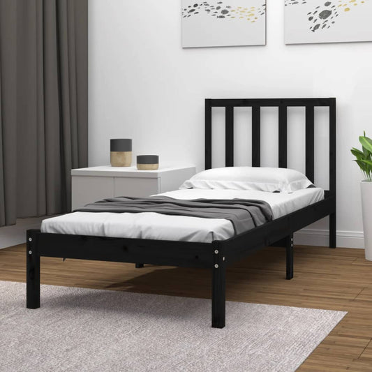 vidaXL Bed Frame Black Solid Wood Pine 90x190 cm Single
