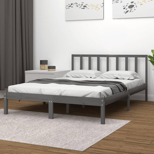 vidaXL Bed Frame Grey Solid Wood Pine 135x190 cm Double