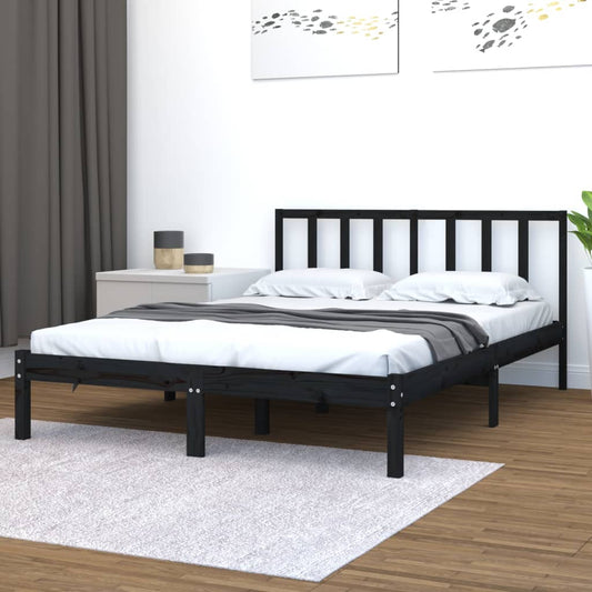 vidaXL Bed Frame Black Solid Wood Pine 135x190 cm Double