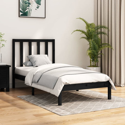 vidaXL Bed Frame Black Solid Wood Pine 75x190 cm Small Single