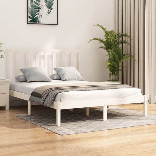 vidaXL Bed Frame White Solid Wood Pine 135x190 cm Double