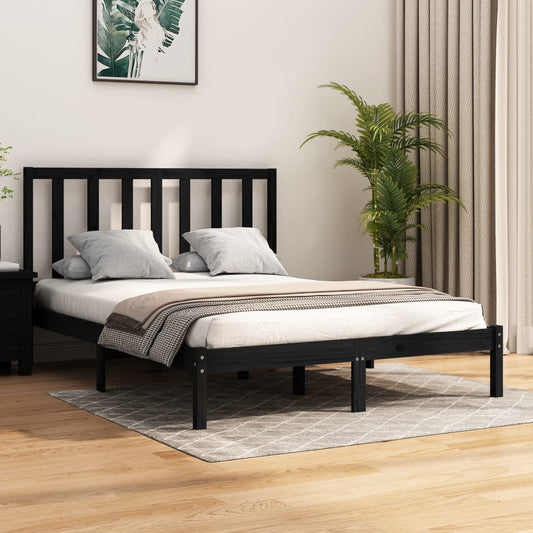 vidaXL Bed Frame Black Solid Wood Pine 150x200 cm King Size
