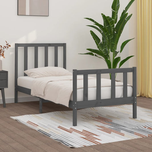 vidaXL Bed Frame Grey Solid Wood 75x190 cm Small Single