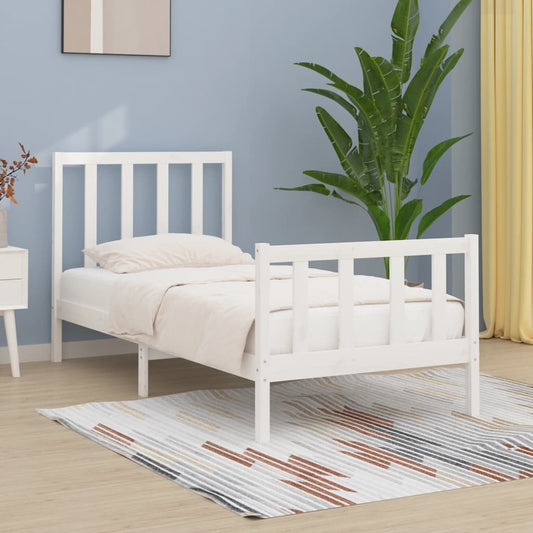 vidaXL Bed Frame White Solid Wood 90x190 cm Single