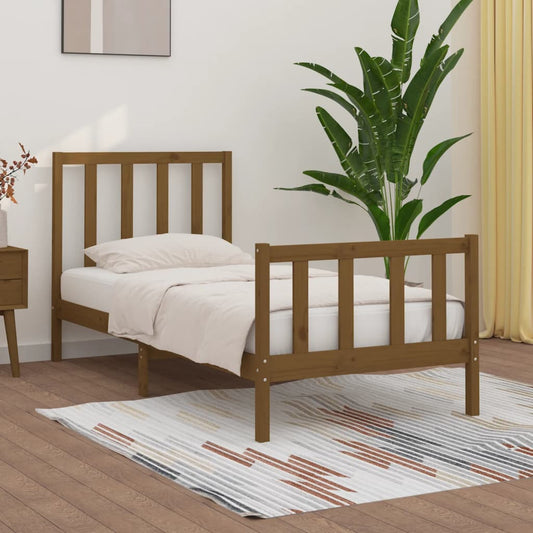 vidaXL Bed Frame Honey Brown Solid Wood 90x190 cm Single