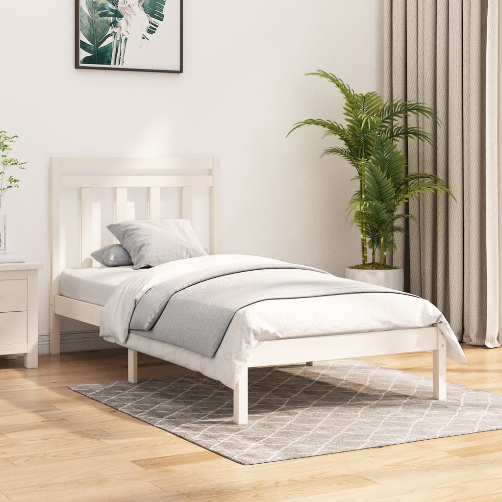 vidaXL Bed Frame White Solid Wood 90x190 cm Single