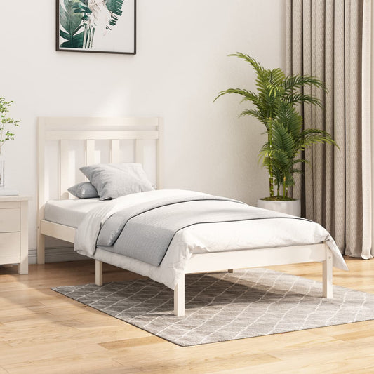 vidaXL Bed Frame White Solid Wood 90x190 cm Single