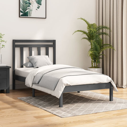 vidaXL Bed Frame Grey Solid Wood 90x190 cm Single