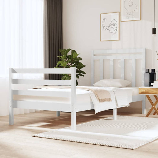 vidaXL Bed Frame White Solid Wood 90x190 cm Single