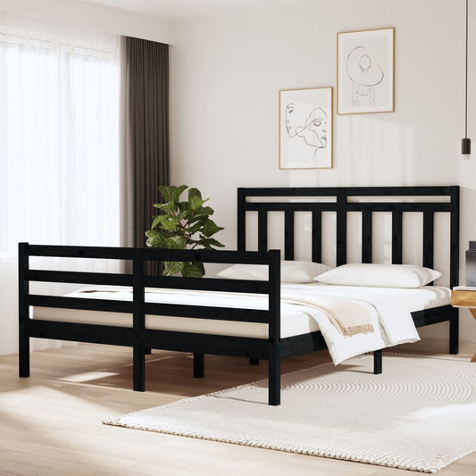 vidaXL Bed Frame Black Solid Wood 120x190 cm Small Double