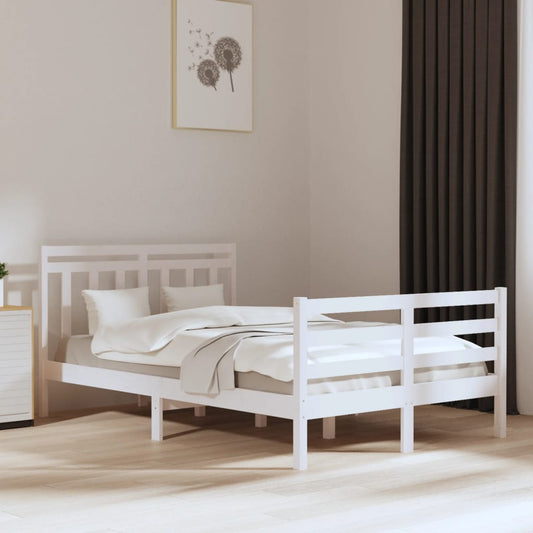 vidaXL Bed Frame White Solid Wood 135x190 cm Double