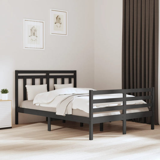 vidaXL Bed Frame Grey Solid Wood 140x190 cm