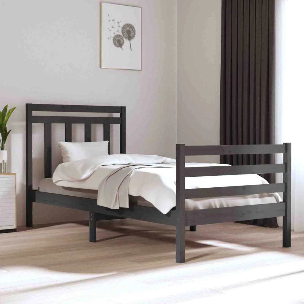 vidaXL Bed Frame Grey Solid Wood 90x200 cm