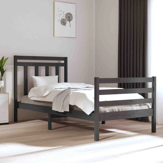 vidaXL Bed Frame Grey Solid Wood 90x200 cm