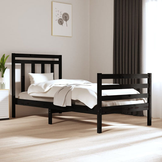 vidaXL Bed Frame Black Solid Wood 90x200 cm