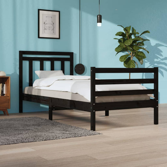 vidaXL Bed Frame Black Solid Wood 100x200 cm