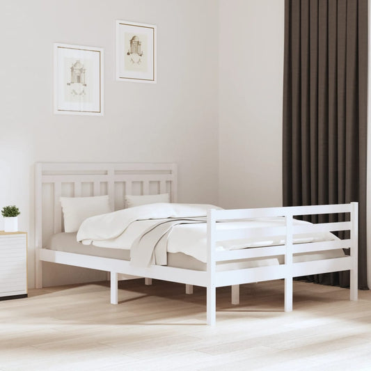 vidaXL Bed Frame White Solid Wood 140x200 cm